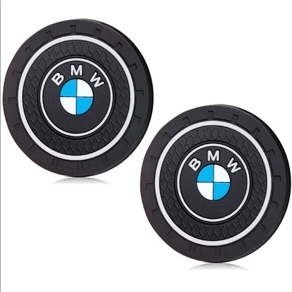 BMW cup Coasters in black with logo. Set of 2 NWT - Picture 1 of 9